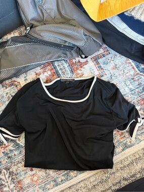 Banana Republic Black Short Sleeve Top with White Piping